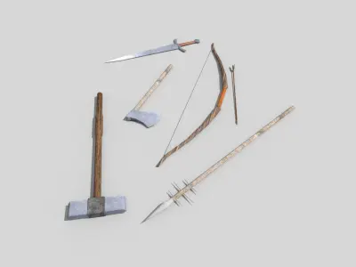 low poly medieval weapons pack 4 Low-poly 3D model