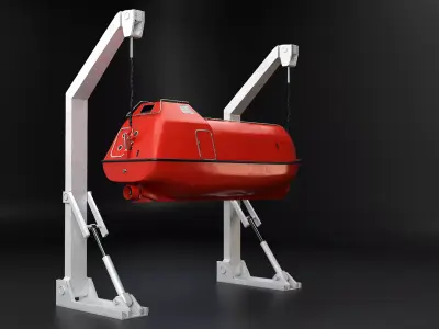 3D Lifeboat with Davit Crane System Marine Rescue Vessel Model 3D model