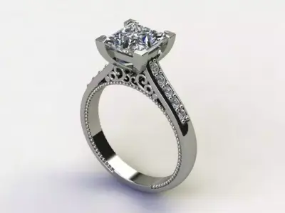10010 princess cut engagement ring 3D print model