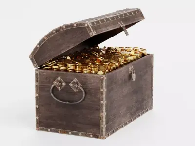Treasure Chest V1 - Antique Box Filled with Gold Coins - Rigged 3D model