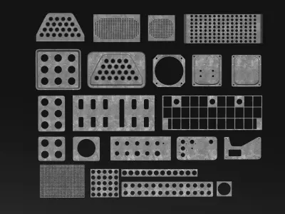 22 Hard Surface  SUB-D Perforated Panel Elements  3D model