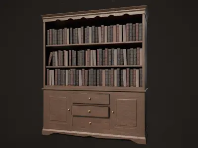Victorian Bookcase with Books Low-poly 3D model