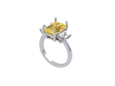 Emerald 3 Stone Art Deco Ring 3D print model 3