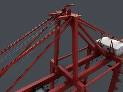 PBR Quayside Container Crane V2 - Red Low-poly 3D model