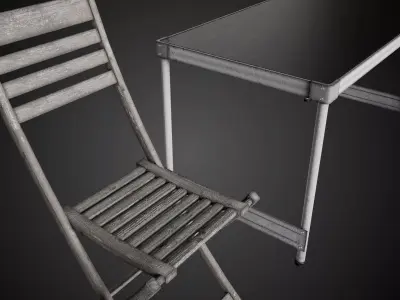  Folding Chairs and Table Low-poly 3D model