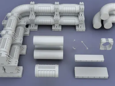 Industrial Modular Low Poly Tubes - 20 pieces Low-poly 3D model