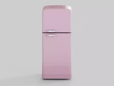 Retro fridge pink Low-poly 3D model