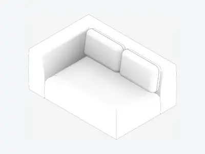 Seat - Sofa - Simplicity - Double - One Arm Low-poly 3D model