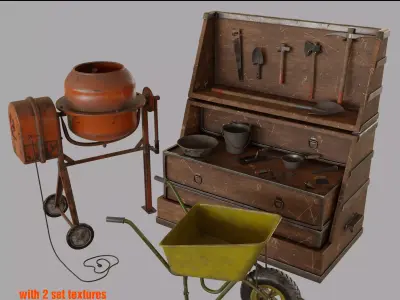 16 Masonry Tools  and 1 Stand 3D model