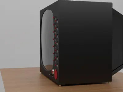 low poly TV old on wooden shelf Free low-poly 3D model