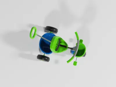 Blue and green plastic toy tricycle with handle for kids S Low-poly 3D model