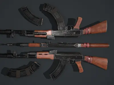 Assault rifle AK Low-poly 3D model