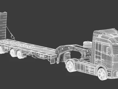 Electric Truck with Low Loader Trailer Dirty 3D model