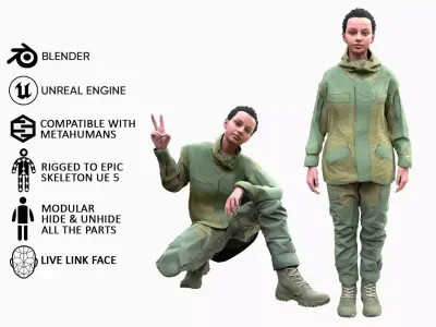 Woman Hunting Outfit - Modular - Rigged Low-poly 3D model
