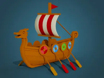 Low Poly Viking Longship Game Ready Stylized 3D Model Low-poly 3D model
