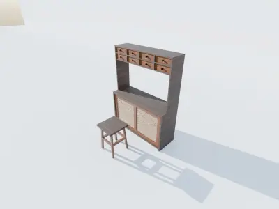 Table and Small Chair  Low-poly 3D model