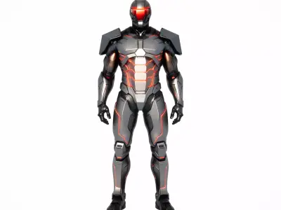 Metallic Red Male Futuristic Mech Suit 3D model