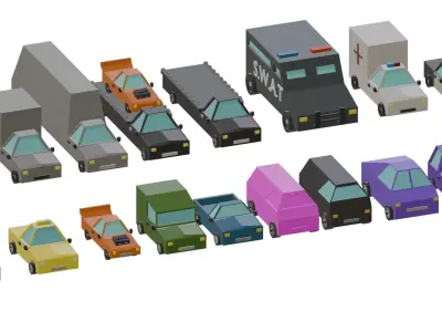 16 Low-Poly Cars Pack Low-poly 3D model