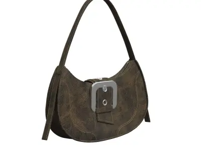Dark brown Vintage Leather Baguette Bag 3D model
