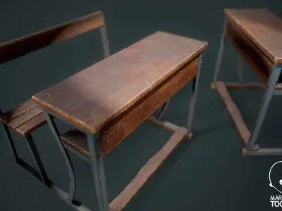  Wooden Bench Low-poly 3D model