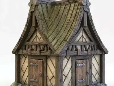 Medieval Timber Framed Small Cottage Fantasy Game Ready House Free low-poly 3D model