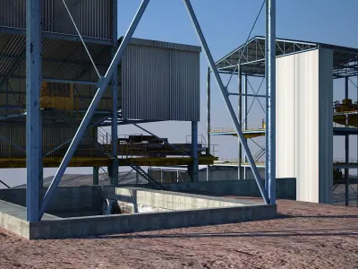 Old industrial Mining plant for game and animations Low-poly 3D model