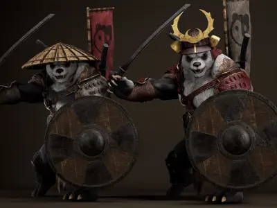 Panda Samurai Low-poly 3D model