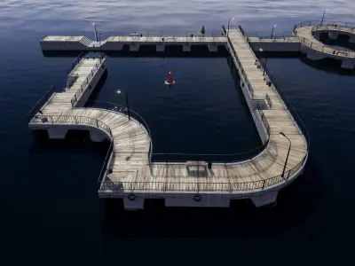 Concrete pier and  bridge Low-poly 3D model