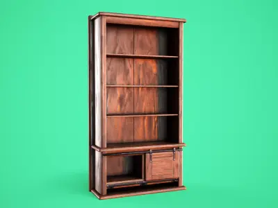 Rigged Bookshelf Low-poly 3D model