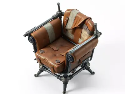 Steampunk Industrial Leather Armchair Low-poly 3D model