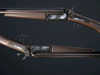DoubleBarrel Shotgun Ornamented Low-poly 3D model