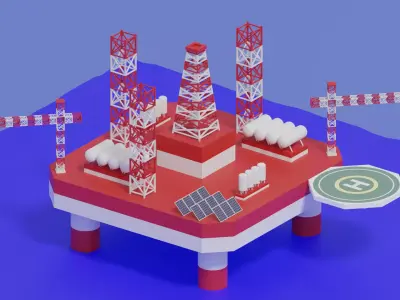 Cartoon Offshore Oil Platform 3D model