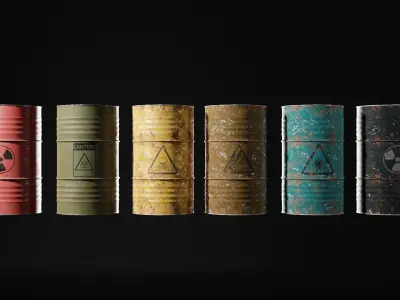 Collection Of Damaged Oil Barrels By Nikdox Low-poly 3D model