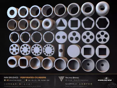 40 Hard Surface IMM Perforated Cylinders Low-poly 3D model