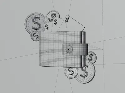 3D Illustration wallet with dollar money 3D model