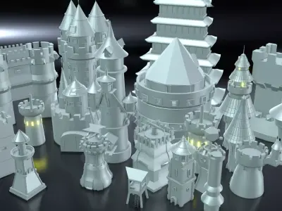 20 BaseMesh Towers Low-poly 3D model
