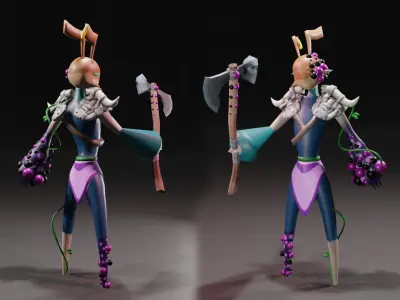 Low Poly rigged Fantasy Berry insects Tribe Axe Viking Low-poly 3D model
