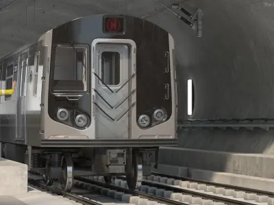 Subway Tunnel Section with Train and Worker 3D model