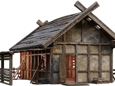 Old Medieval Building House 4K Textures GameReady 55 Low-poly 3D model