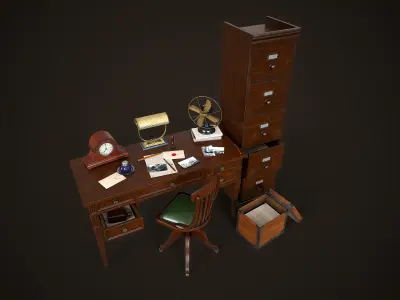 Vintage Office 1930s Asset Pack Low-poly 3D model