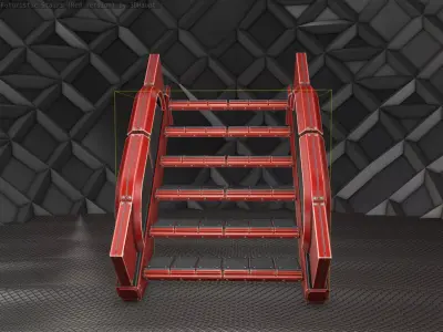 Sci-Fi Stairs - 22- Red Version Low-poly 3D model