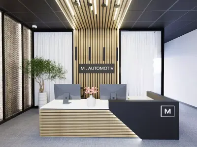 Modern Black Tone Reception Area Scene for Cinema 4D 3D model