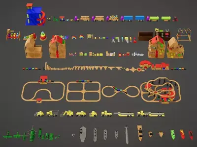 Childrens Wooden Toys Bundle 3D Model Collection