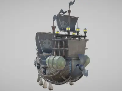 Flying Pirate Ship Low-poly 3D model
