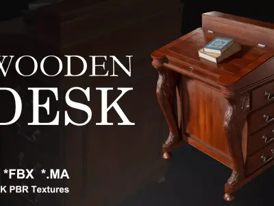 Wooden Desk Low-poly 3D model