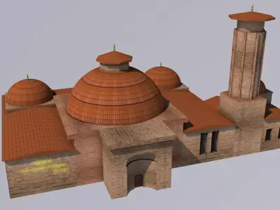 Mosque with domes Low-poly 3D model
