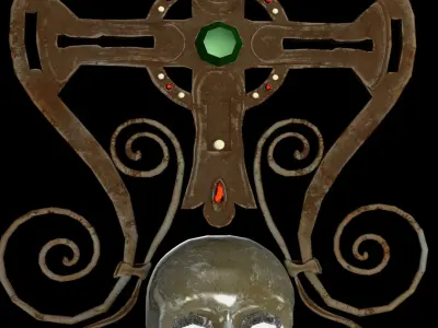 Ornate Decorative Cross with Gemstones Low-poly 3D model