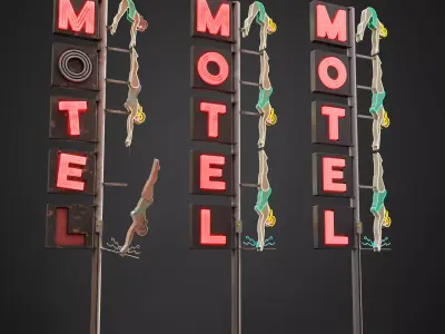 Neon sign Motel in 3 types Free low-poly 3D model