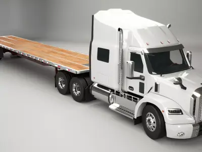 Generic Semi Truck with Flatbed Trailer 3D model