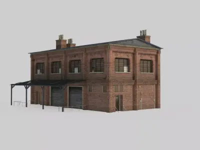 Modern architecture red brick warehouse 3D model